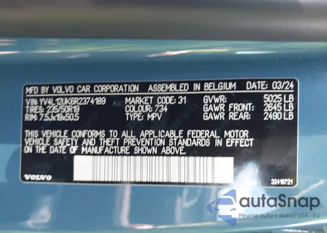 2024 Volvo Xc40 B5 Core Bright Theme z USA, uszkodzony, nr VIN YV4L12UK6R2374189